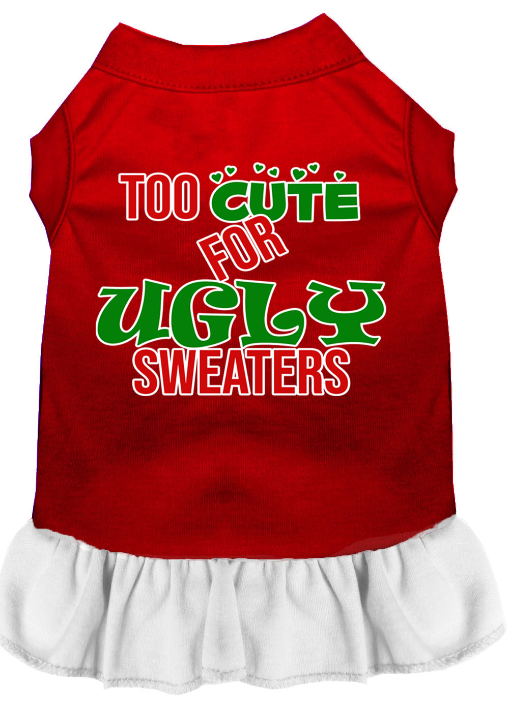 Too Cute for Ugly Sweaters Screen Print Dog Dress Red with White XXL